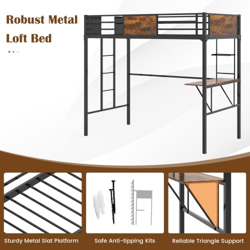 Sturdy Metal Loft Bed with Integrated Desk, Storage, and Ladder