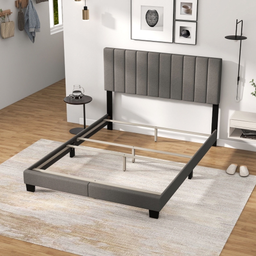 Bed Frame with Upholstered Design and Vertical Channel Tufted Headboard