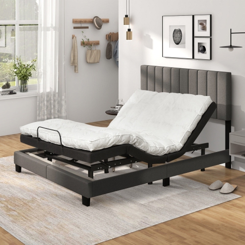 Bed Frame with Upholstered Design and Vertical Channel Tufted Headboard