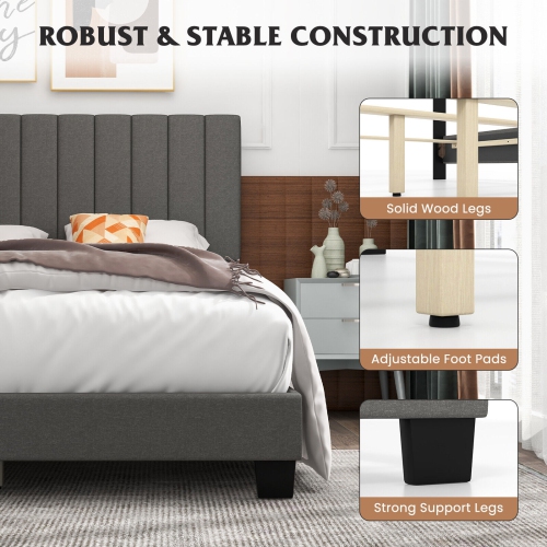 Bed Frame with Upholstered Design and Vertical Channel Tufted Headboard