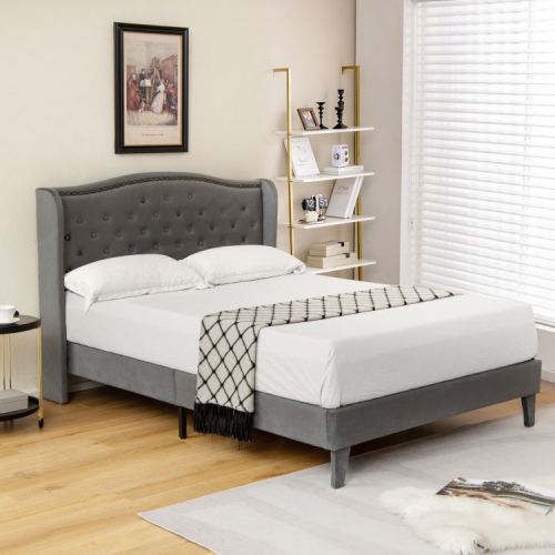 Contemporary Upholstered Bed Frame with Button Tufted Padded Headboard
