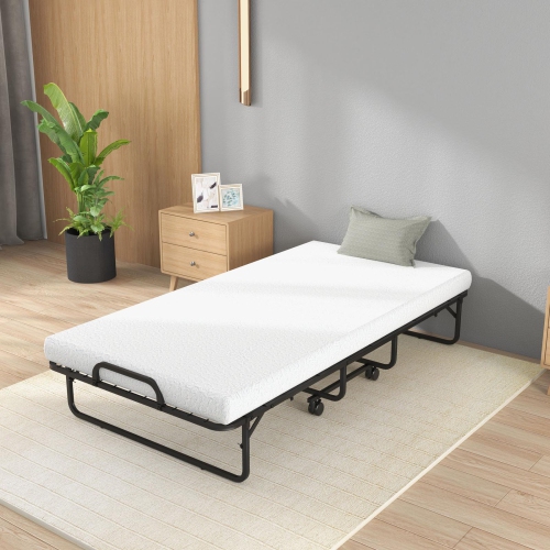 Metal Folding Bed with Comfortable Memory Foam Mattress for Easy Storage