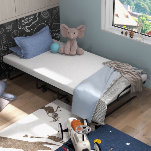 Metal Folding Bed with Comfortable Memory Foam Mattress for Easy Storage