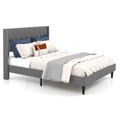 Upholstered Platform Bed Frame with Button Tufted Headboard for Bedroom