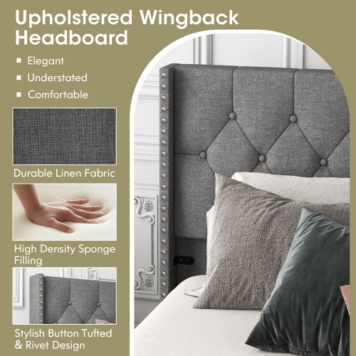 Upholstered Platform Bed Frame with Button Tufted Headboard for Bedroom