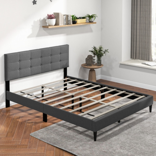 Bedroom Platform Bed with Upholstered Frame and Tufted Headboard