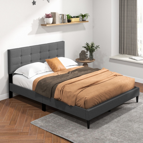 Bedroom Platform Bed with Upholstered Frame and Tufted Headboard