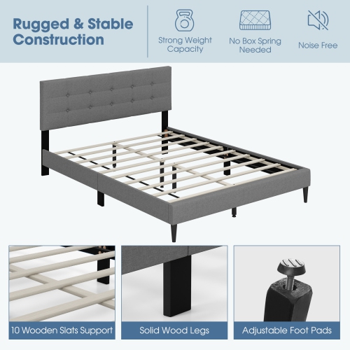 Bedroom Platform Bed with Upholstered Frame and Tufted Headboard