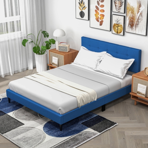 Bedroom Platform Bed with Upholstered Frame and Tufted Headboard