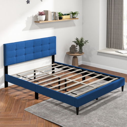 Bedroom Platform Bed with Upholstered Frame and Tufted Headboard