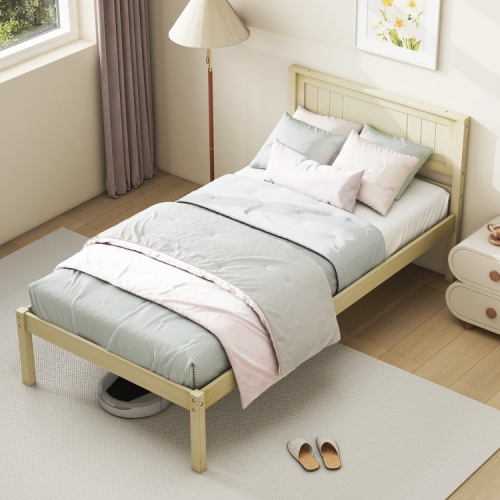 Wooden Bed Frame with Headboard and Slatted Support Base