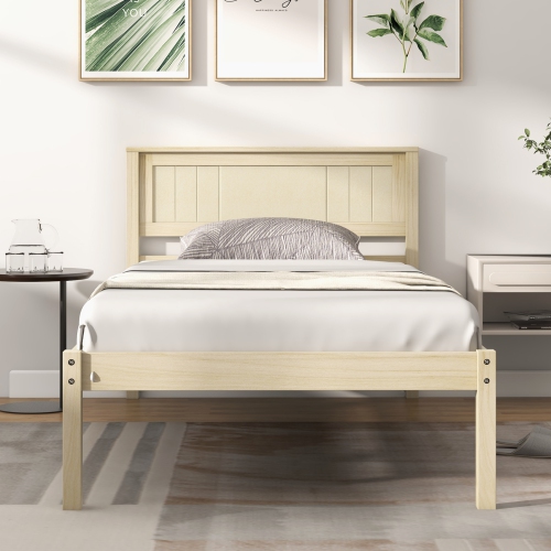 Wooden Bed Frame with Headboard and Slatted Support Base