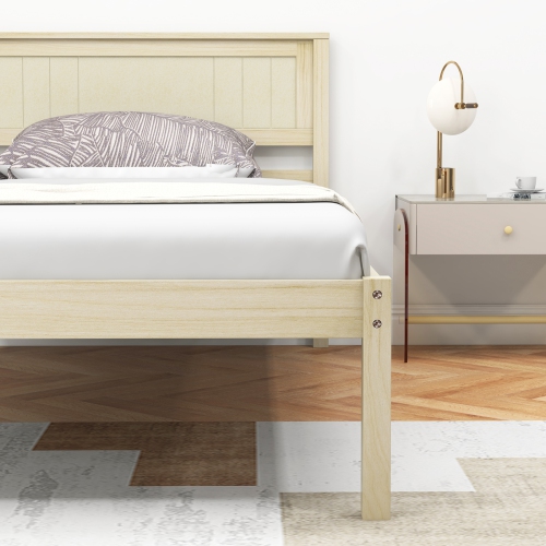 Wooden Bed Frame with Headboard and Slatted Support Base
