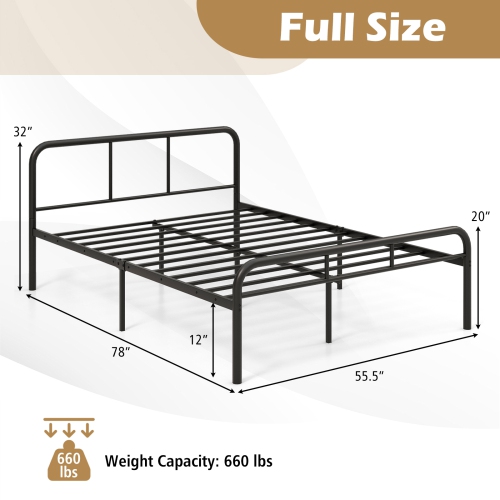 Bed Frame with Decorative Headboard and Foot board, No Box Spring Needed