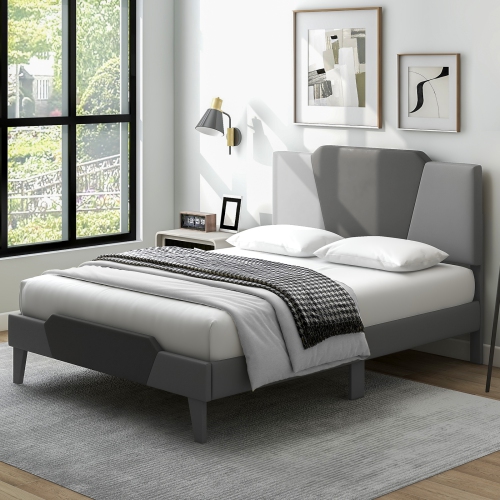Elegant Velvet Upholstered Bed Frame with Tall Padded Headboard
