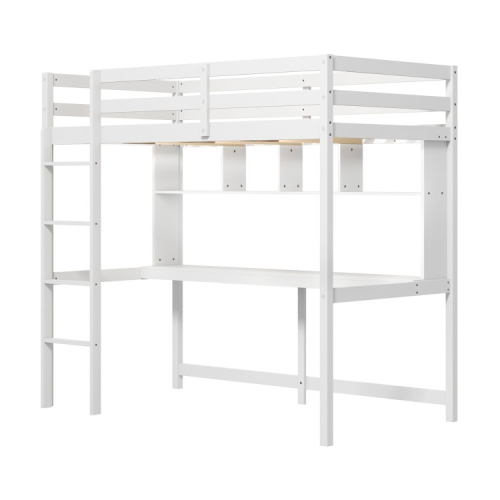 Loft Bed with Desk and Storage Shelves for Dorm or Apartment, No Box Spring