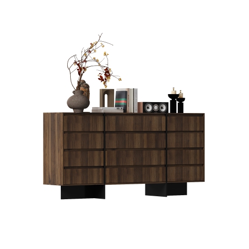 Commode standard à 12 tiroirs Famapy avec fini grain de bois brun – Solution de rangement moderne pour la chambre, le salon ou l'entrée, brun