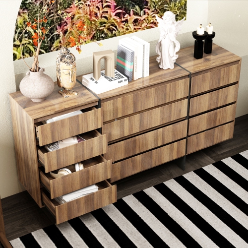 Commode standard à 12 tiroirs Famapy avec fini grain de bois brun – Solution de rangement moderne pour la chambre, le salon ou l'entrée, brun