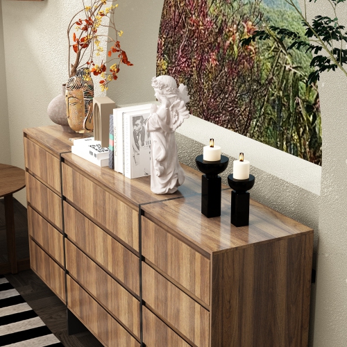 Commode standard à 12 tiroirs Famapy avec fini grain de bois brun – Solution de rangement moderne pour la chambre, le salon ou l'entrée, brun