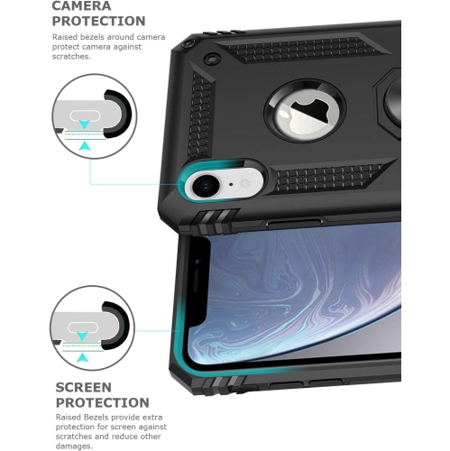 Étui Tasnim pour iPhone XR, étui pour iPhone XR avec protecteur d'écran, étuis de protection de qualité militaire avec anneau pour iPhone XR