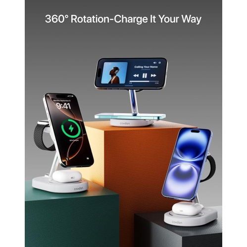 Caxdon Fast Charging Station for Apple,3 in 1 Magnetic Charger Stand for iPhone 16e 16 15 14 13 12, Wireless Charging Station for Apple Watch
