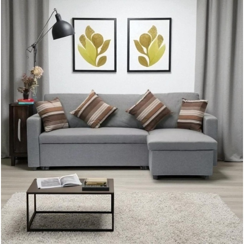 Cosmic Homes Plushen Fabric Upholstered Sectional Sofa Bed With Reversible Storage Chaise - Grey