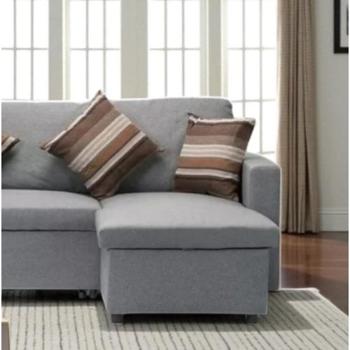 Cosmic Homes Plushen Fabric Upholstered Sectional Sofa Bed With Reversible Storage Chaise - Grey