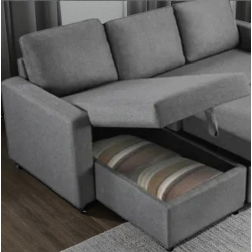 Cosmic Homes Plushen Fabric Upholstered Sectional Sofa Bed With Reversible Storage Chaise - Grey