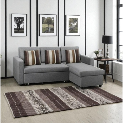 Cosmic Homes Plushen Fabric Upholstered Sectional Sofa Bed With Reversible Storage Chaise - Grey