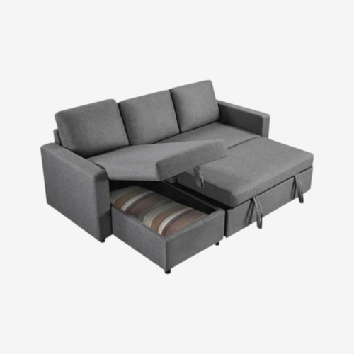 Cosmic Homes Plushen Fabric Upholstered Sectional Sofa Bed With Reversible Storage Chaise - Grey
