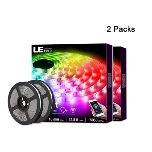 2 Packs LE Smart LED Light Strip Support for 2.4Ghz Wifi, 32.8ft light strips Sync with Music, 5050 LED Lights Strip with Color Changing for Bedroom,