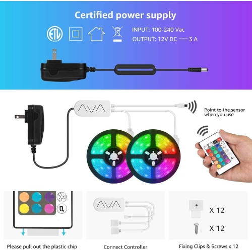 2 Packs LE Smart LED Light Strip Support for 2.4Ghz Wifi, 32.8ft light strips Sync with Music, 5050 LED Lights Strip with Color Changing for Bedroom,