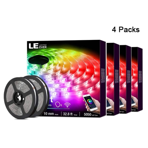 4 Packs LE Smart LED Light Strip Support for 2.4Ghz Wifi, 2.8ft light strips Sync with Music, 5050 LED Lights Strip with Color Changing for Bedroom,