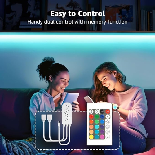 4 Packs LE Smart LED Light Strip Support for 2.4Ghz Wifi, 2.8ft light strips Sync with Music, 5050 LED Lights Strip with Color Changing for Bedroom,