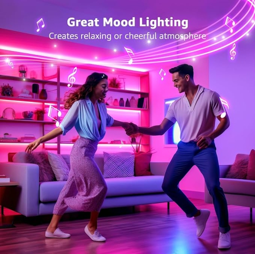 4 Packs LE Smart LED Light Strip Support for 2.4Ghz Wifi, 2.8ft light strips Sync with Music, 5050 LED Lights Strip with Color Changing for Bedroom,