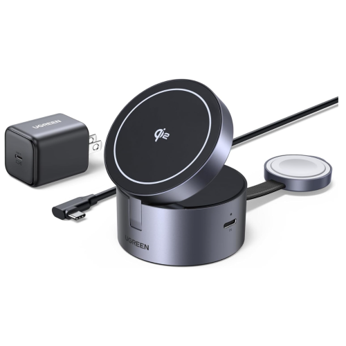 GENERIC  Ugreen Magflow 15W 3-In-1 Fast Wireless Charger, Qi2 Certified Magsafe Foldable Charging Stand Compatible \w Iphone 16/15/14/13, Airpods