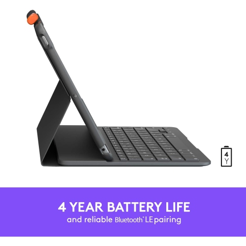 Logitech Slim Folio Keyboard Case for iPad 7th, 8th, 9th Gen, Water Resistant, Bump Resistant, Scratch Resistant, Laptop-Like Typing - Graphite