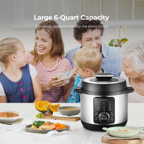 CUCKOO CMC-ZSN601F 6-Quart 8-in-1 Pressure Cooker with Stainless Steel Nonstick Inner Pot, 12 Menu Options, 7 Accessories, Fuzzy Logic Tech, Auto