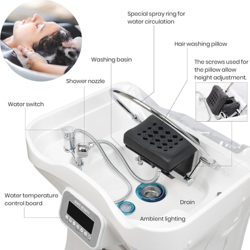 Gen'C Béauty Professional Premium Head Spa Equipment Mobile Hair Wash Basin with Water Circulation