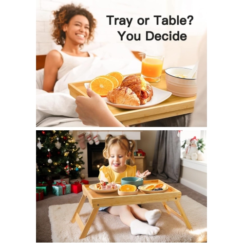 Table plateau de lit en bambou avec pattes pliables, plateau à déjeuner pour canapé, lit, repas, travail, utilisé comme plateau à collation de bureau