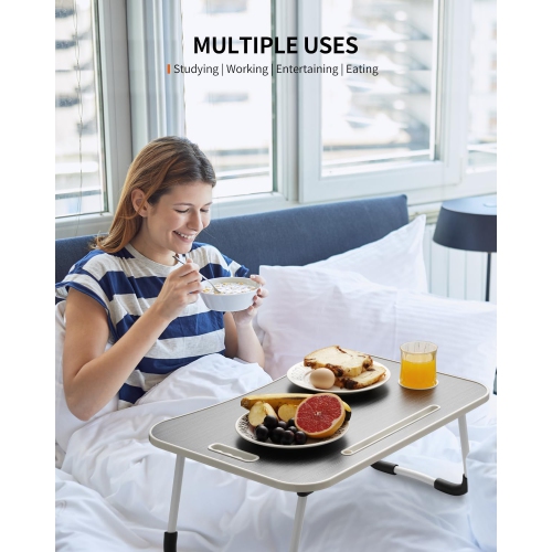 Table pliante pour ordinateur portatif, plateau de table de bureau portatif, support pour portable avec porte-gobelet, fente pour tablette et poignée