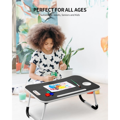 Table pliante pour ordinateur portatif, plateau de table de bureau portatif, support pour portable avec porte-gobelet, fente pour tablette et poignée
