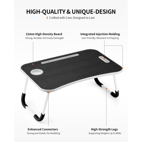 Table pliante pour ordinateur portatif, plateau de table de bureau portatif, support pour portable avec porte-gobelet, fente pour tablette et poignée