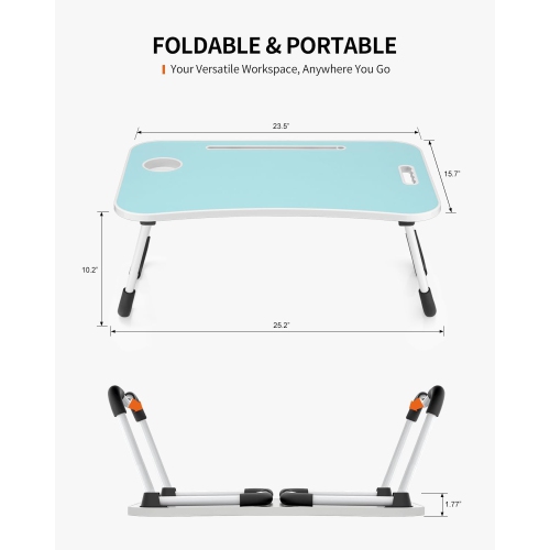 Foldable Laptop Table, Portable Lap Desk Bed Table Tray, Laptop Stand with Cup Holder & Tablet Slot & Lifting Handle for Working Writing Drawing &