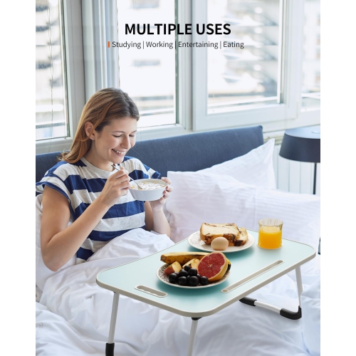 Foldable Laptop Table, Portable Lap Desk Bed Table Tray, Laptop Stand with Cup Holder & Tablet Slot & Lifting Handle for Working Writing Drawing &