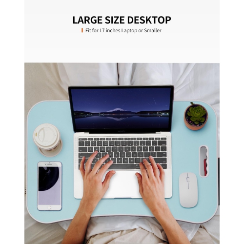 Foldable Laptop Table, Portable Lap Desk Bed Table Tray, Laptop Stand with Cup Holder & Tablet Slot & Lifting Handle for Working Writing Drawing &
