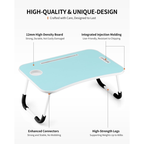 Foldable Laptop Table, Portable Lap Desk Bed Table Tray, Laptop Stand with Cup Holder & Tablet Slot & Lifting Handle for Working Writing Drawing &