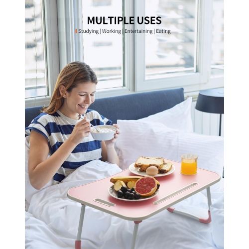 Foldable Laptop Table, Portable Lap Desk Bed Table Tray, Laptop Stand with Cup Holder & Tablet Slot & Lifting Handle for Working Writing Drawing &