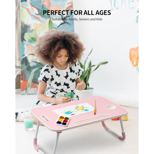 Foldable Laptop Table, Portable Lap Desk Bed Table Tray, Laptop Stand with Cup Holder & Tablet Slot & Lifting Handle for Working Writing Drawing &