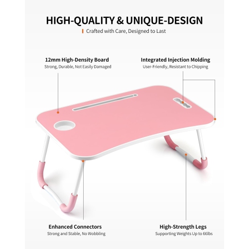 Foldable Laptop Table, Portable Lap Desk Bed Table Tray, Laptop Stand with Cup Holder & Tablet Slot & Lifting Handle for Working Writing Drawing &